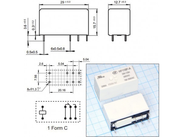 Реле 220VAC HF115F-A/230-1Z3A 1C 16А/240VAC