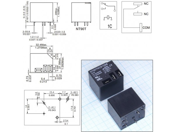 Реле 12VDC NT90TNCS12SB 1C 40A(NO)/30A(NC)/240VAC