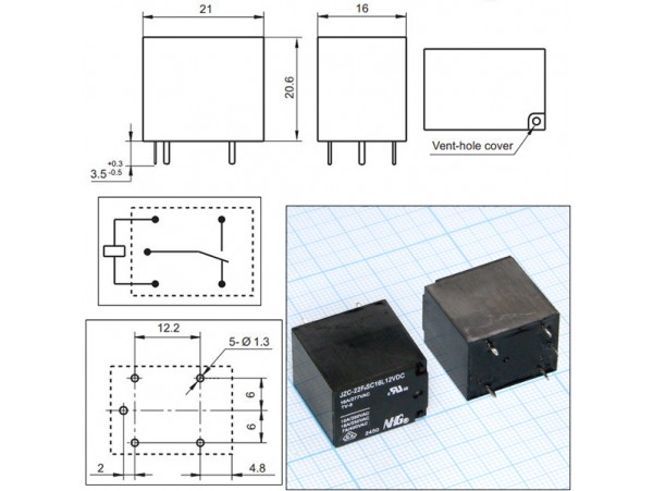 Реле 12VDC HF152F/012-1ZS 1C 15A/277VAC/ JZC-22F-3-S-C