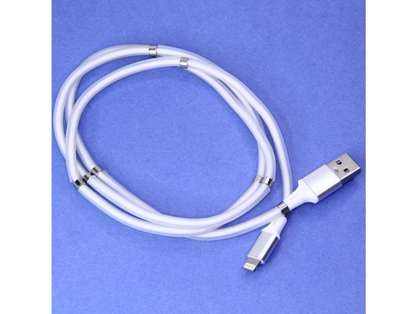 Шнур USB=Lightning 1м 3A магнит самосворачивающийся