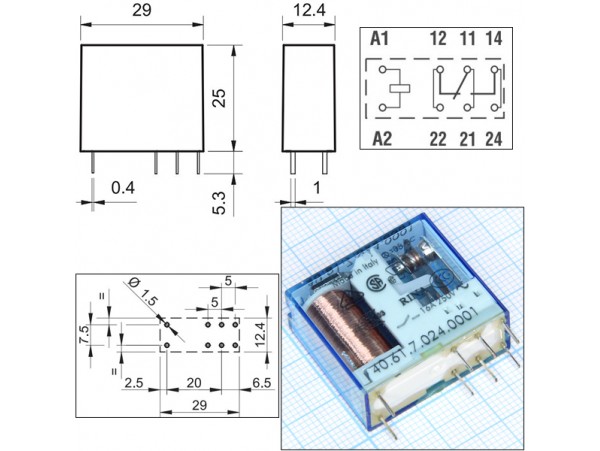 Реле 24VDC 406170240001 1C 16A/250VAC Finder