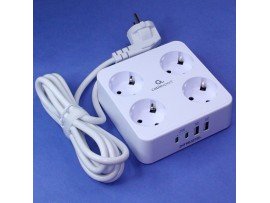 Фильтр сетевой 4роз.2м 10А  2USB, 2xType-C Cablexpert