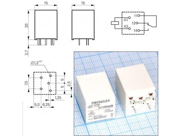 Реле 24VDC PB114024 1C 10A/250VAC