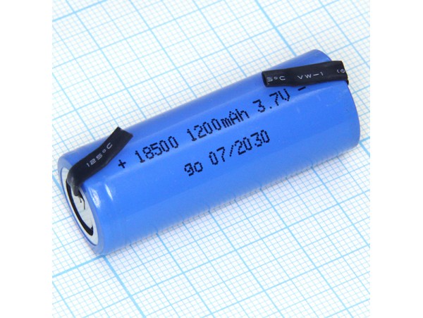 Аккумулятор 3,7V/1200 18500 с лент.выводами (d=18;L=50)