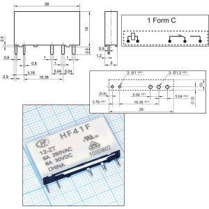 Реле 12VDC HF41F/12-ZT 1C 6A/250VAC