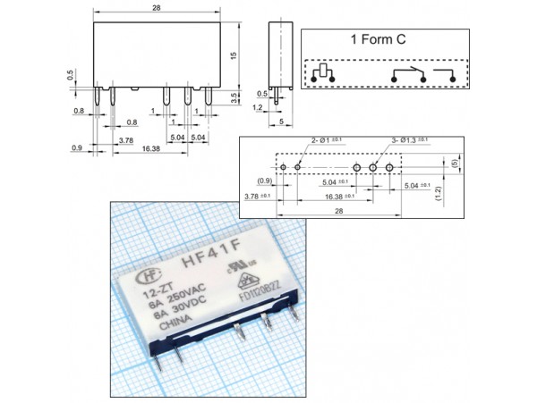 Реле 12VDC HF41F/12-ZT 1C 6A/250VAC