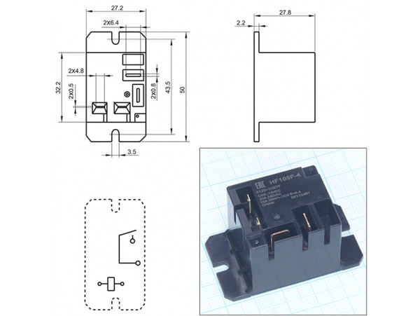 Реле 12VDC HF105F-4/012D1HSTF 1A 30A/240VAC