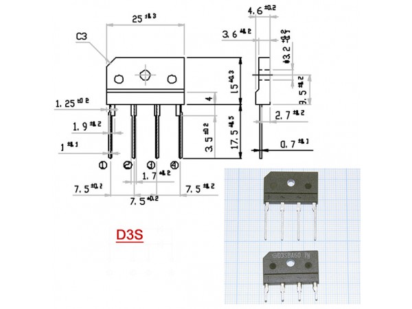 D3SBA60 (600V/3A) Диодный мост