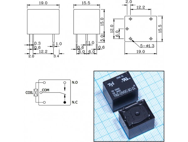 Реле 12VDC TRD-12VDC-SC-CL-R 1C 15A/125VAC