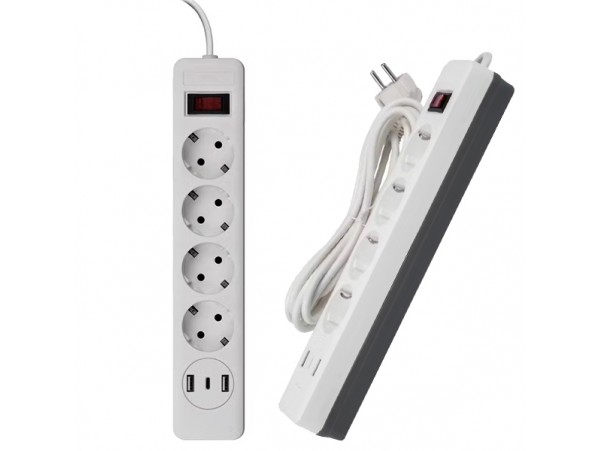 Удлин.4роз.сет.2USB+1Type-C 3м 10А земля