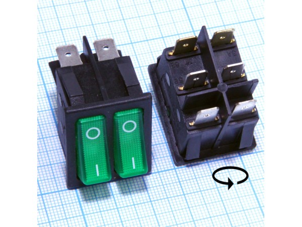 SC-797G 250V/15A on-off двойной зелёный переключатель