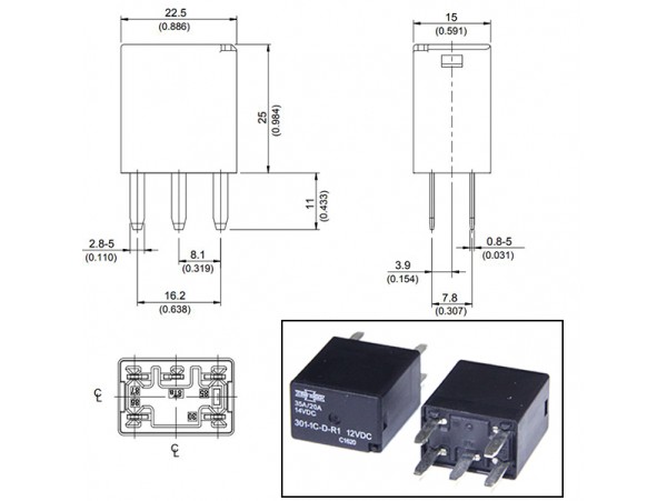 Реле 12VDC 301-1C-D-R1 1C 35A/14VDC