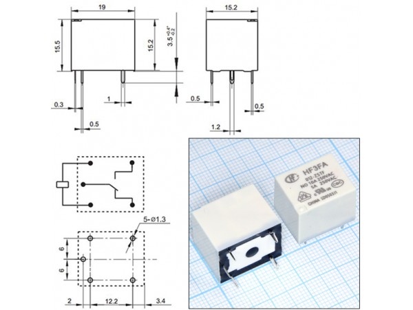 Реле 12VDC HF3FA/012-ZSTF 1C 10A/250VAC