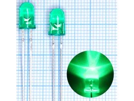 LED L-53GT светодиод зеленый d=5мм 20-80 mcd