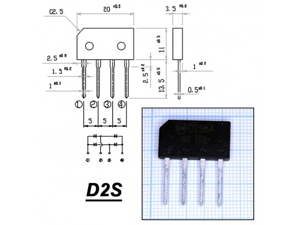 D2SB60[GBJ2J] (600V/2A) Диодный мост