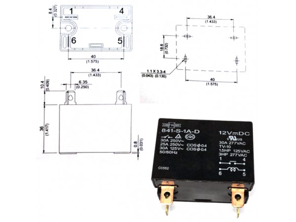 Реле 12VDC 841 S-1A-D 1A 30A/277VAC