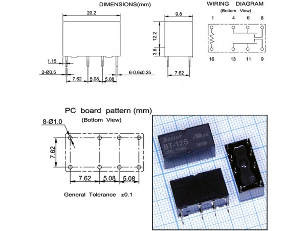 Реле 12VDC BT-12S 2C 1,25A/100VAC