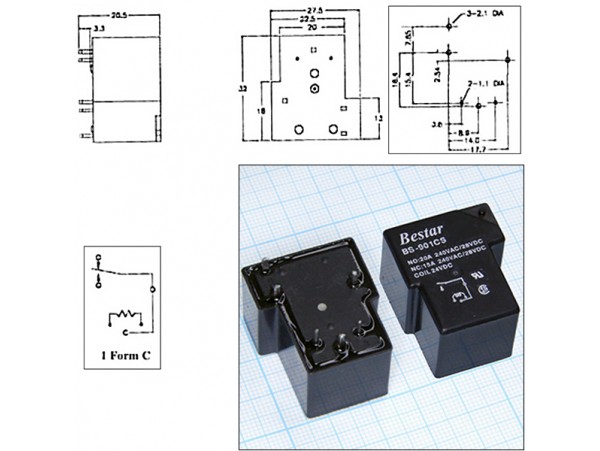 Реле 24VDC BS901СS 1A 20A/28VDC