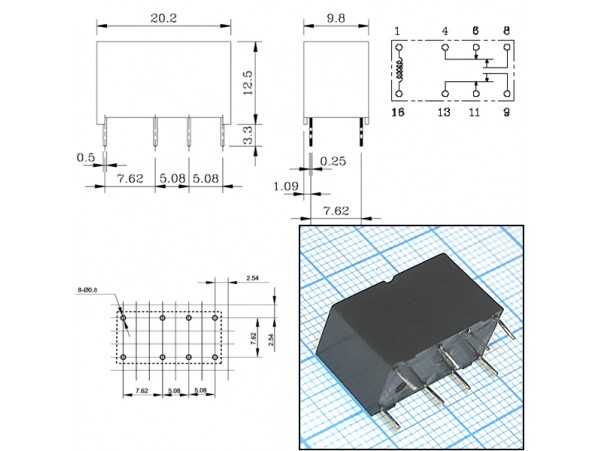 Реле 24VDC BT-24S 2C 1,25A/24VDC