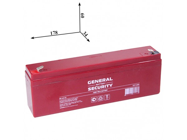Аккумулятор 12V/2,3Ah GS2.3-12 GS (178х34х60)